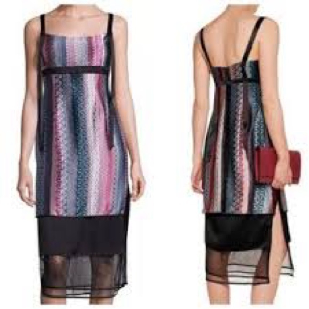 Cinq à Sept Multicolor Midi Dress with Black Mesh